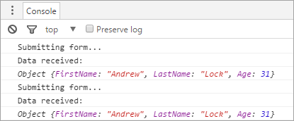 Image of successful posts to ASP.NET 4 controller 