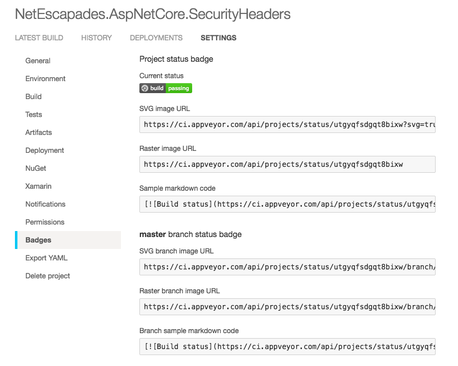 AppVeyor badge generation