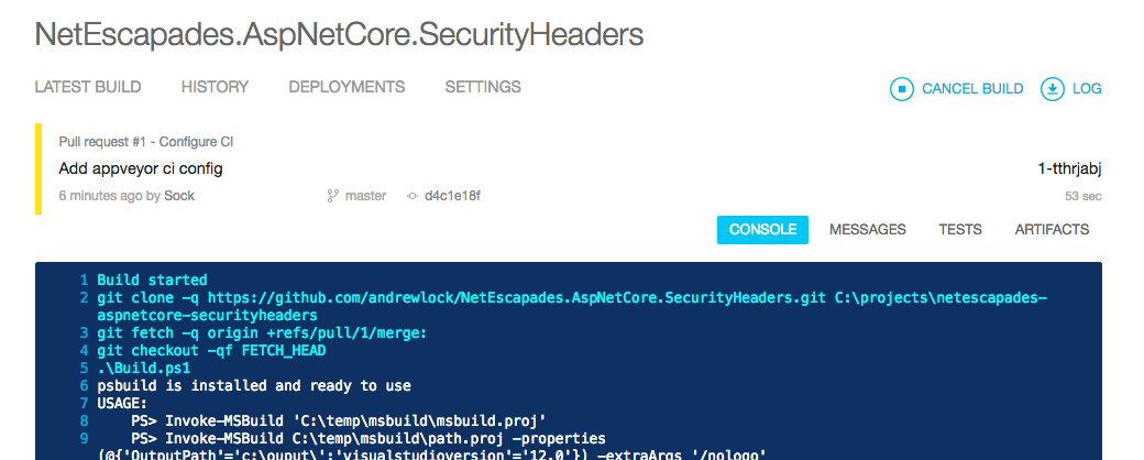Build process on AppVeyor