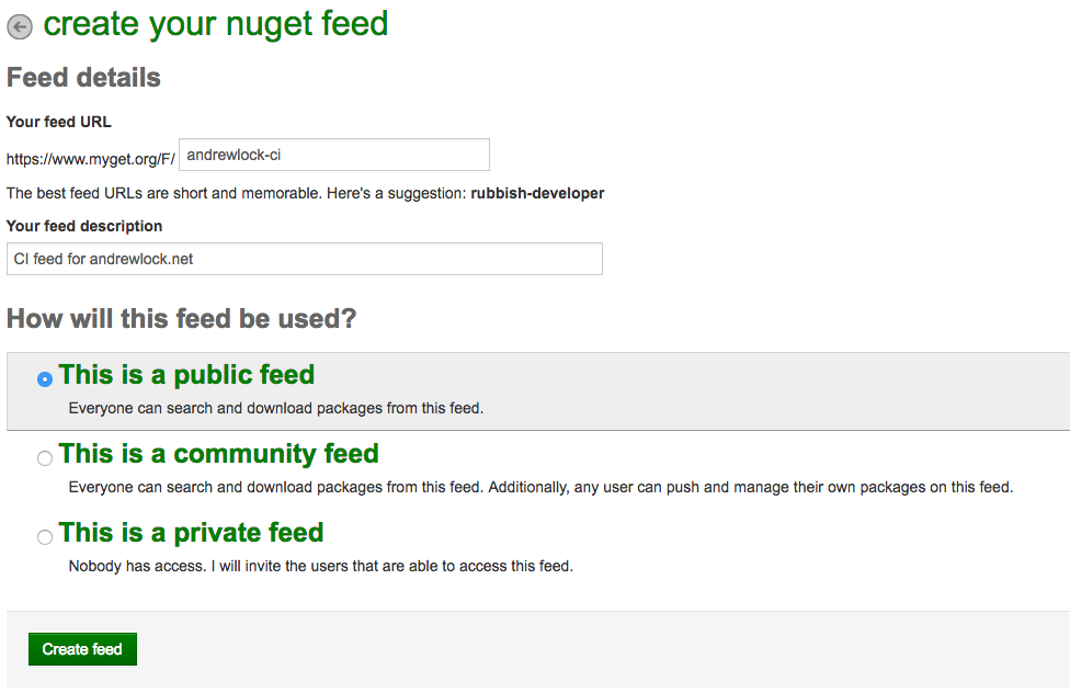 Create new MyGet feed