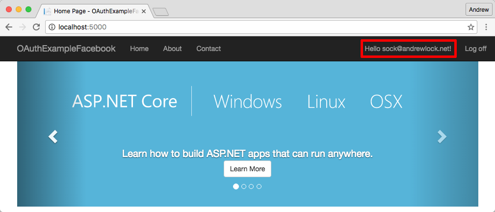 Home page with user logged in