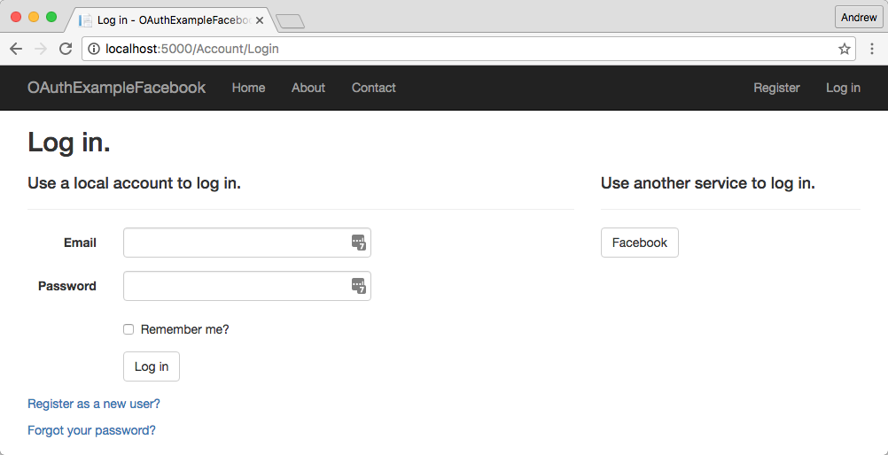 MVC Identity login page
