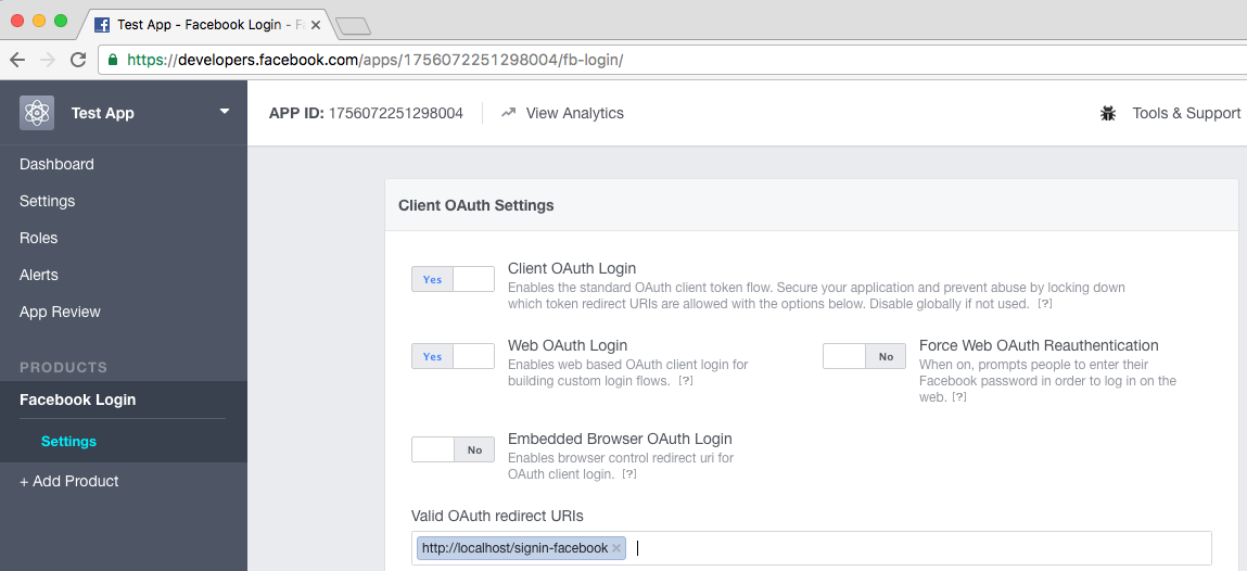Configuring OAuth and the redirect url