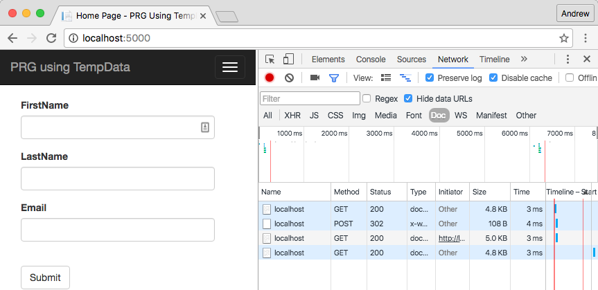 Reloading the page after a PRG