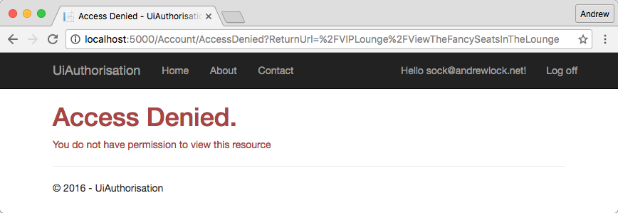 Forbidden access to MVC action