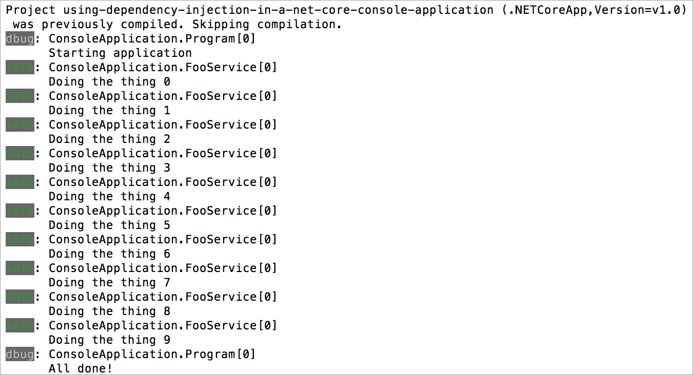 Application output after run