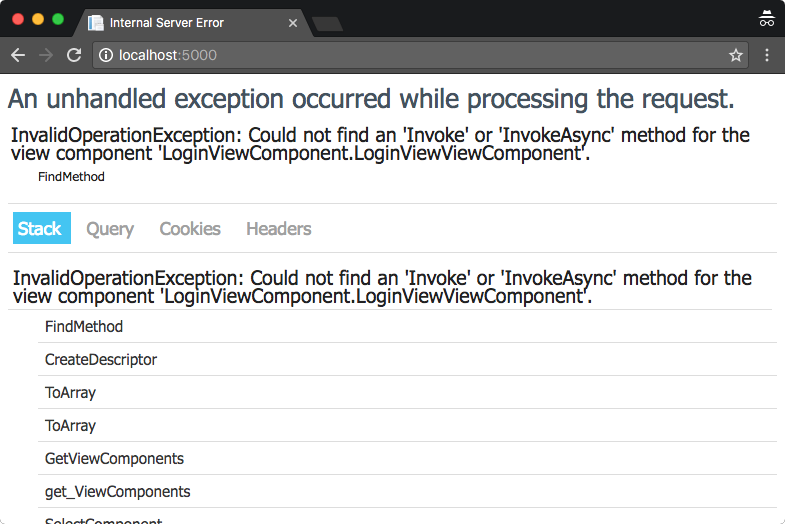 Missing Invoke Async method on view component