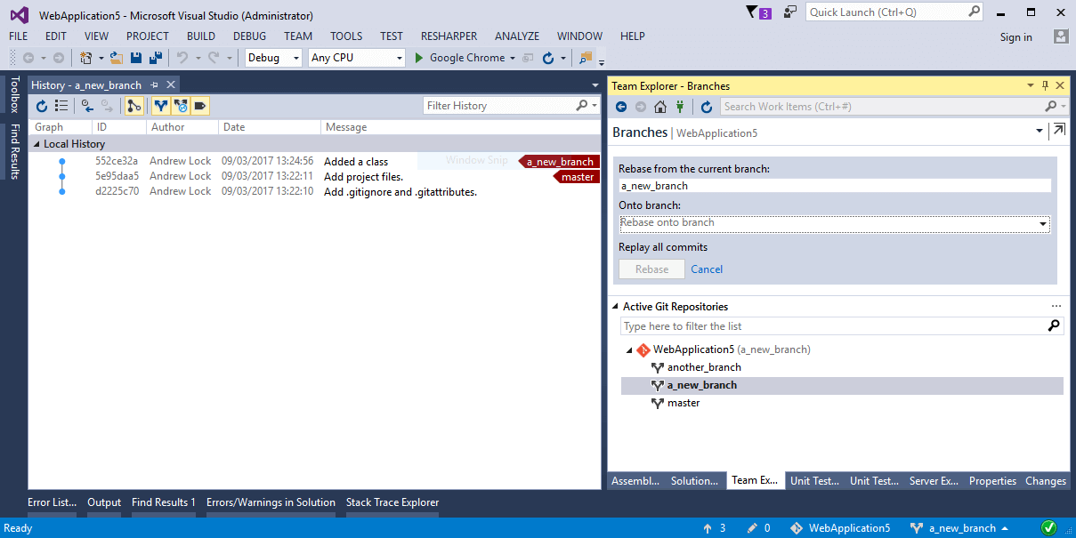 Image of git history in VS 2015