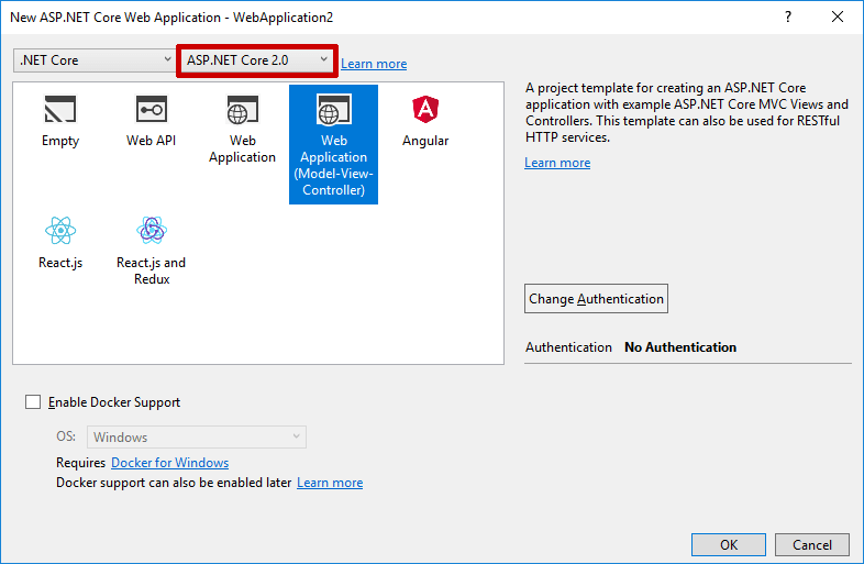 New ASP.NET Core web application
