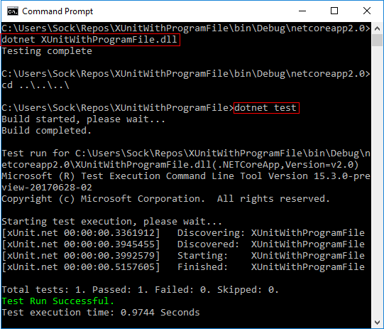 Running the test project directly