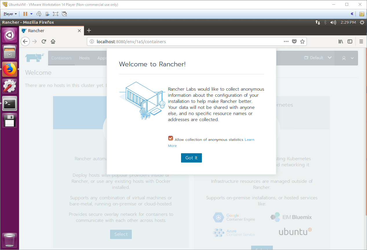 Rancher welcome page