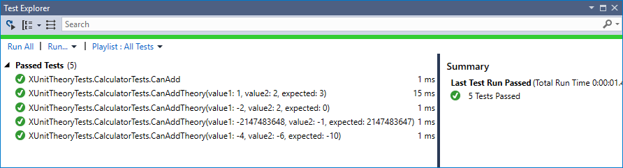 Theory tests in Test Explorer