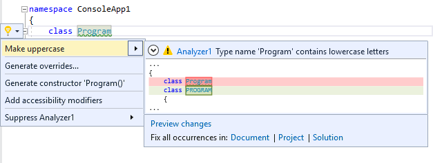 An analyzer with a code fix