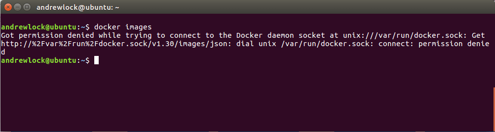 Got permission denied while trying to connect to the Docker daemon socket at unix:///var/run/docker.sock: Get http://%2Fvar%2Frun%2Fdocker.sock/v1.30/images/json: dial unix /var/run/docker.sock: connect: permission denied