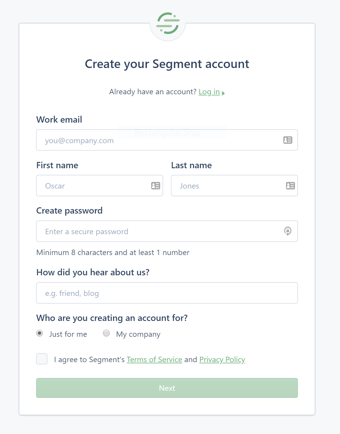 Signup page
