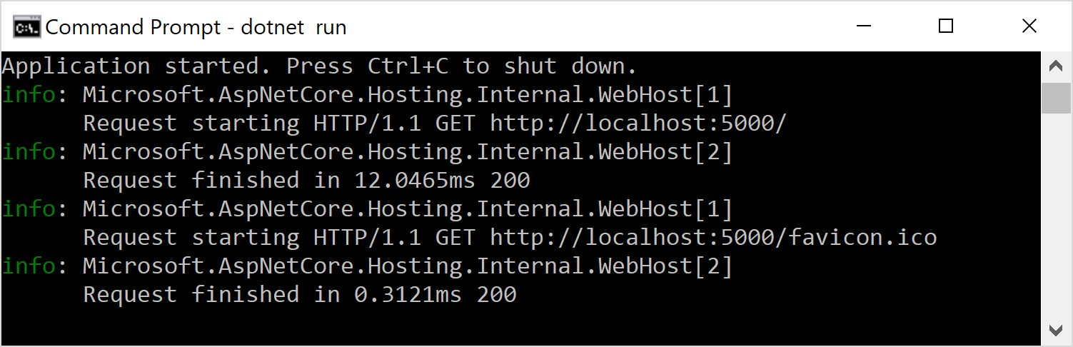 Console output using the default Console logger