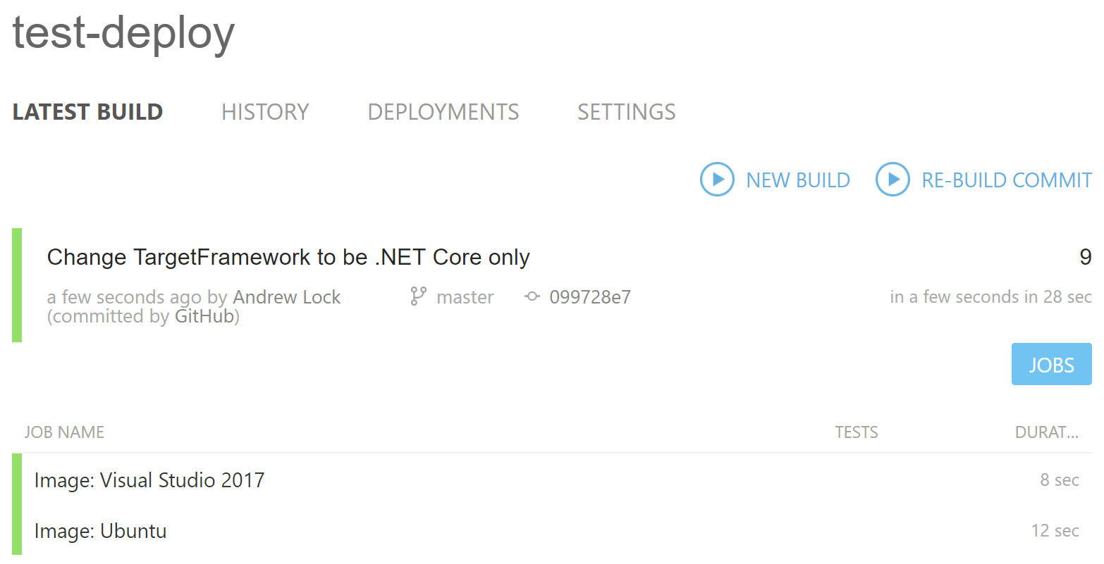 Successful build status in appveyor