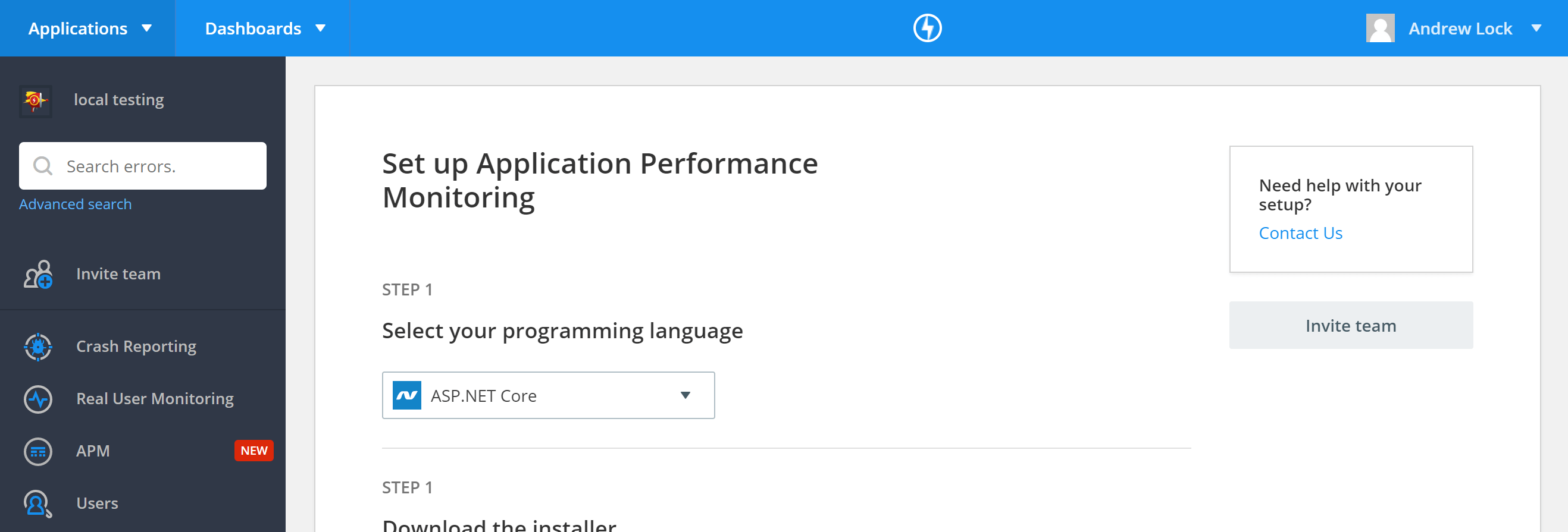 Enabling the Raygun APM at https://app.raygun.com