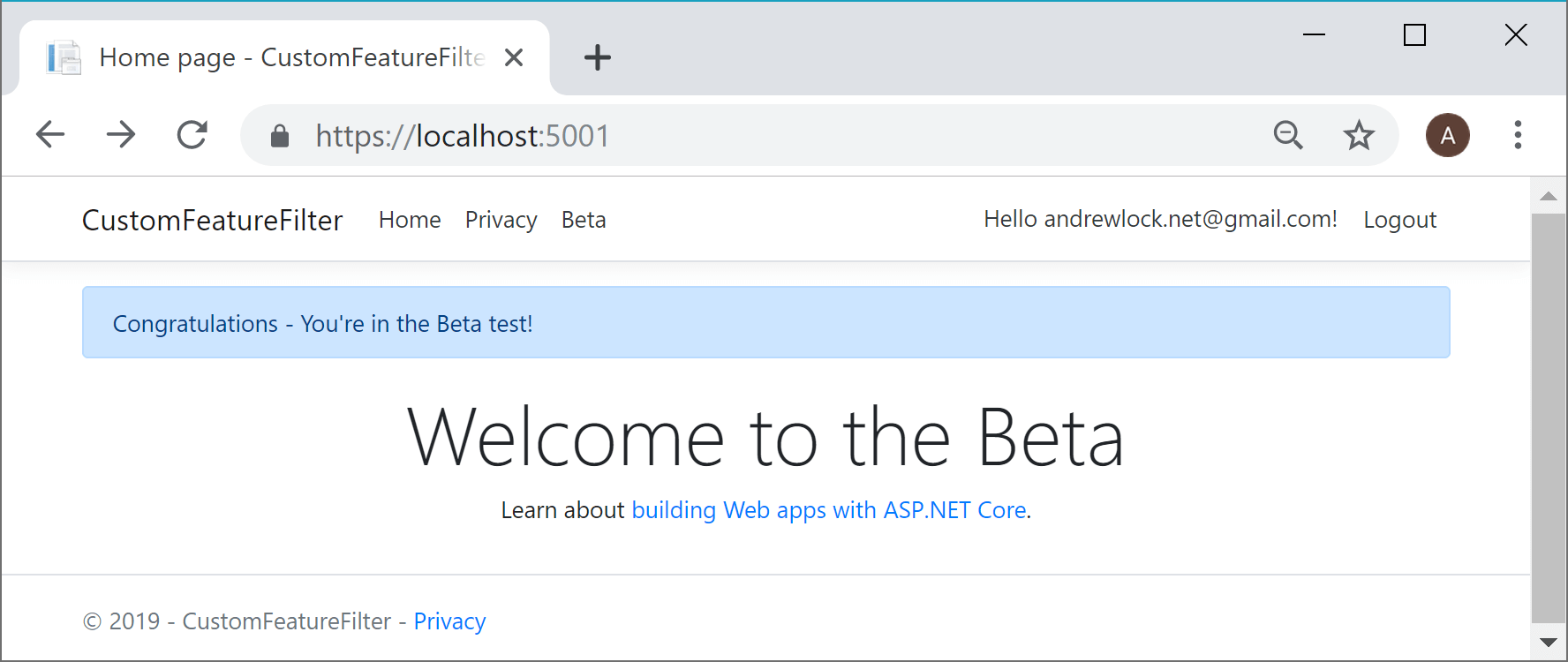 The default home page when the feature flag is enabled