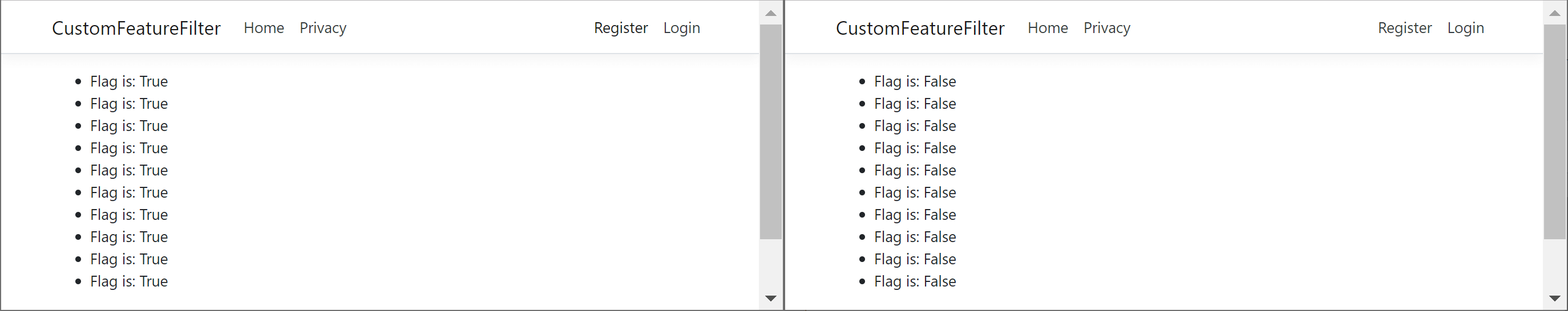 Using IFeatureManagerSnapshot, all calls to IsEnabled within a request return the same value