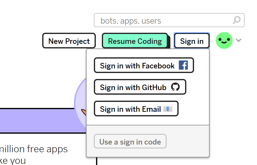 Sign in to Glitch