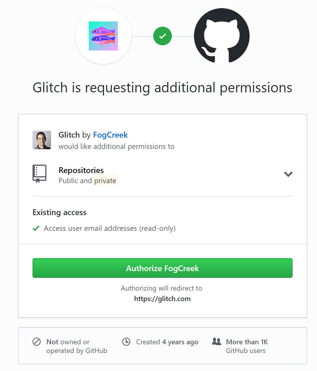 Providing Glitch access to your GitHub repositories