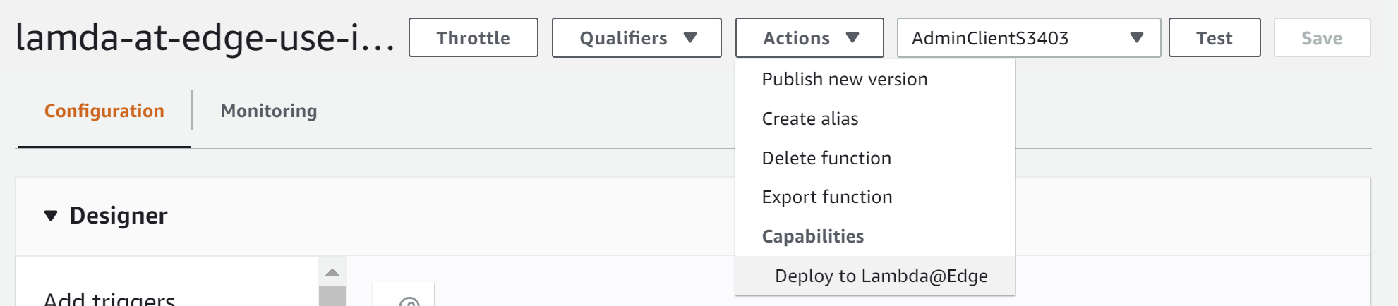 Creating a new function using the web console