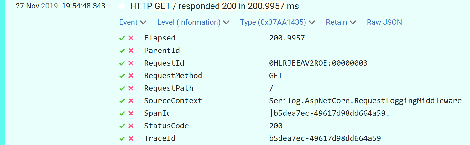 Image of the summary log generated by Serilog's request logging