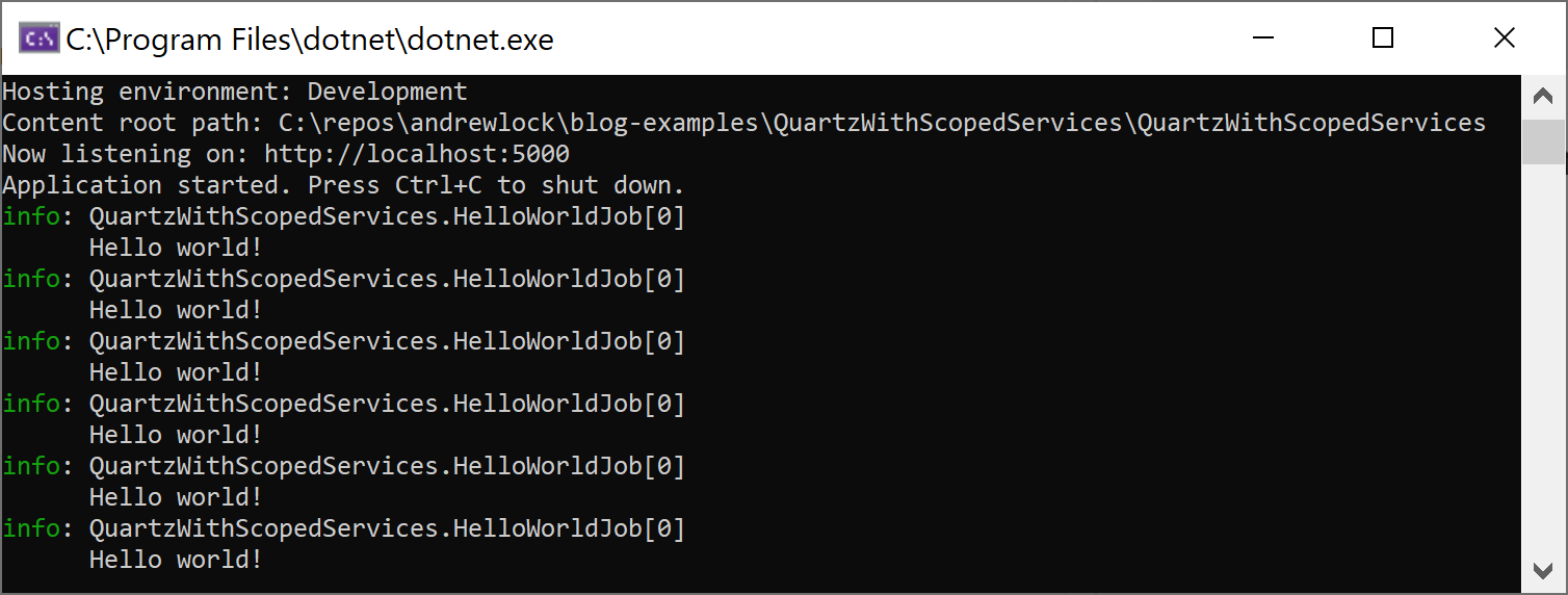 Background service writing Hello World to console repeatedly
