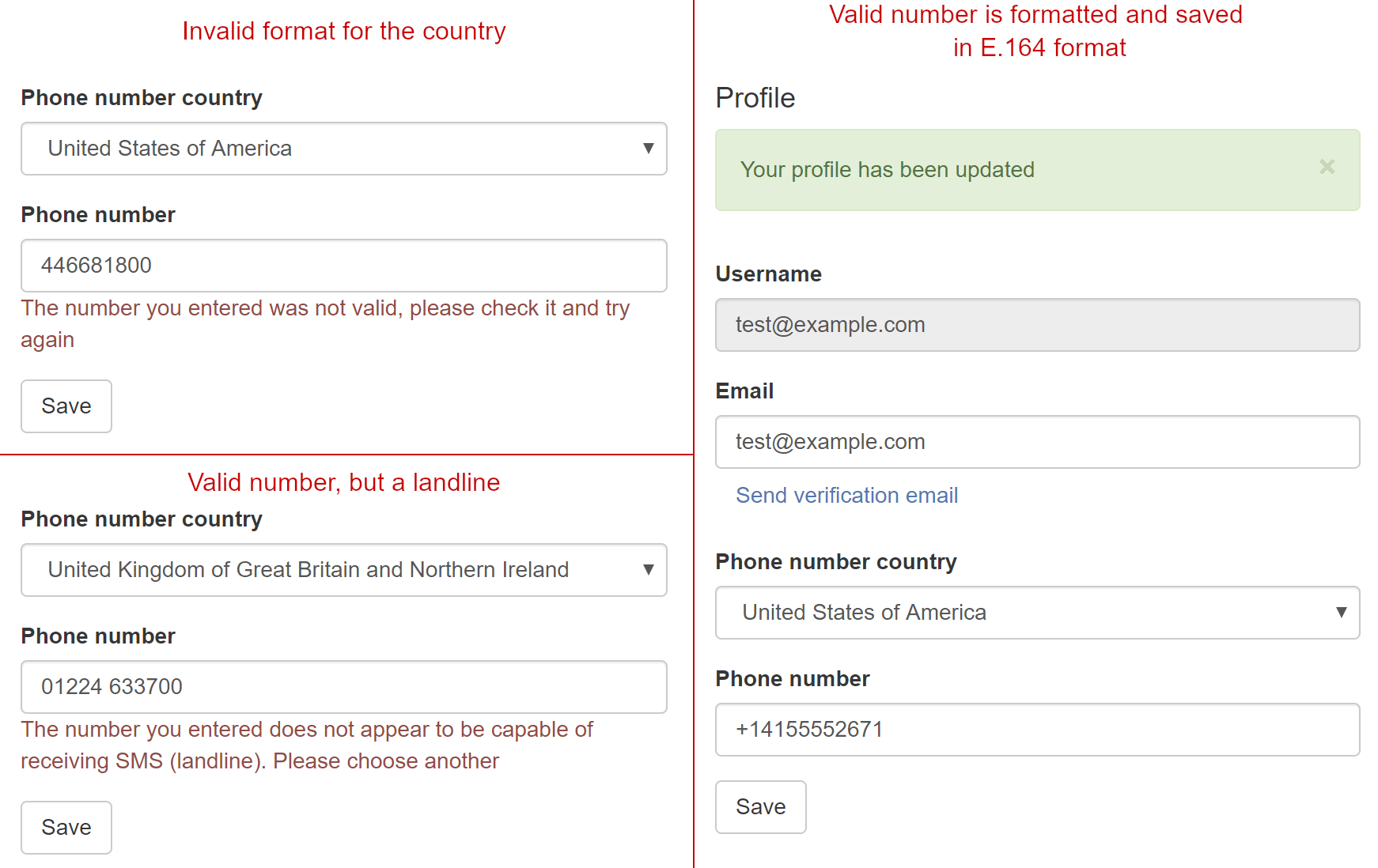 Testing out the phone number validation