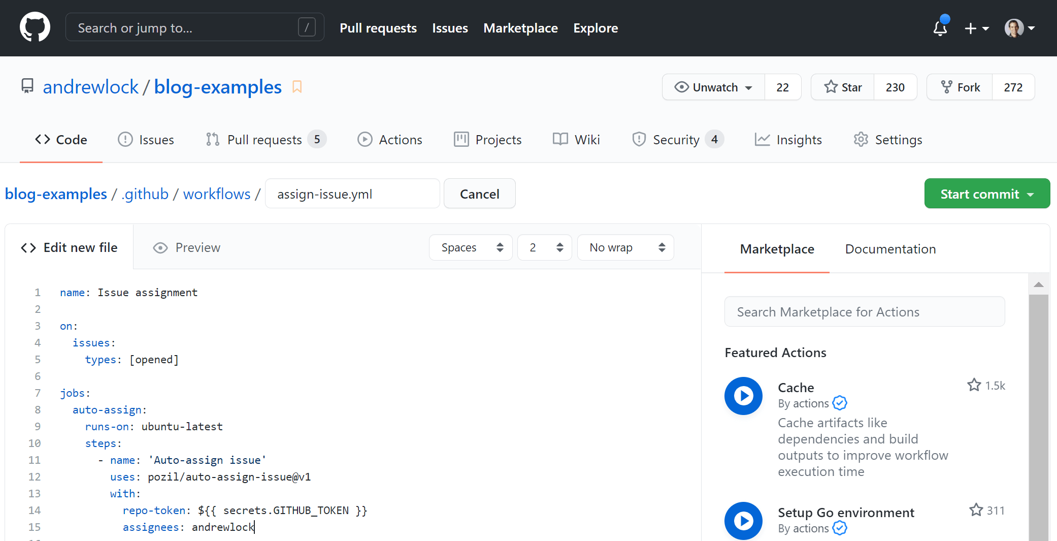 Create a new GitHub action