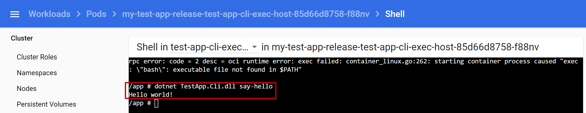 Running an ad-hoc command using the CLI exec-host