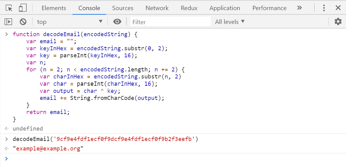 Image of decoding a string in Chrome's dev console