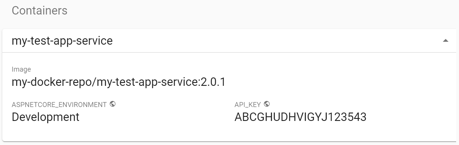 The Kubernetes dashboard exposes container environment variables