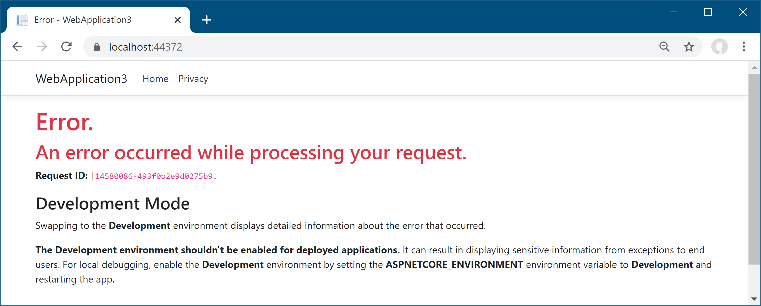 The exception page in production