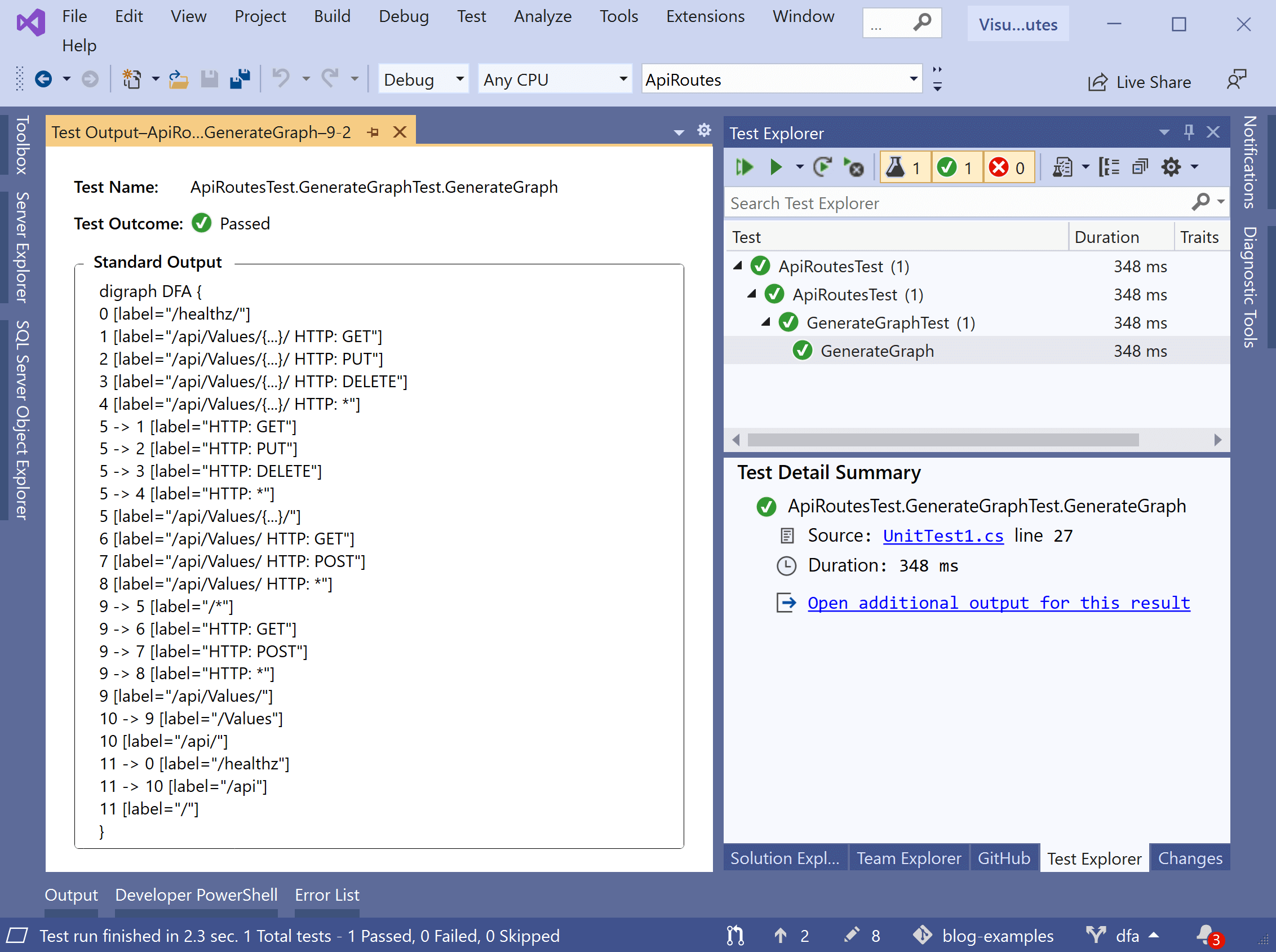 Viewing endpoint data from a test in Visual Studio