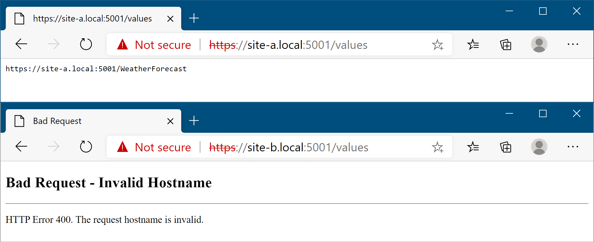 Hostnames not included in the AllowedHosts setting will return a 400