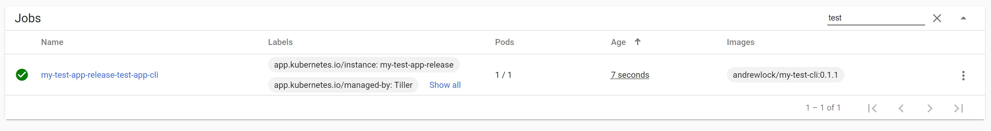 A new job is created when you install the chart
