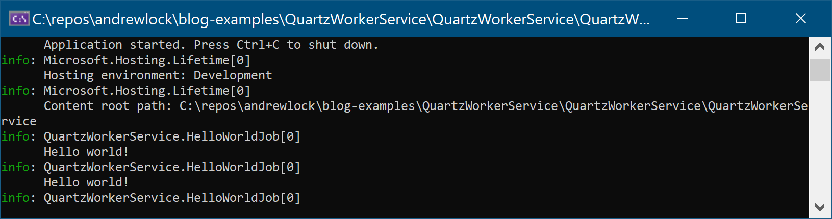 Background service writing Hello World to console repeatedly