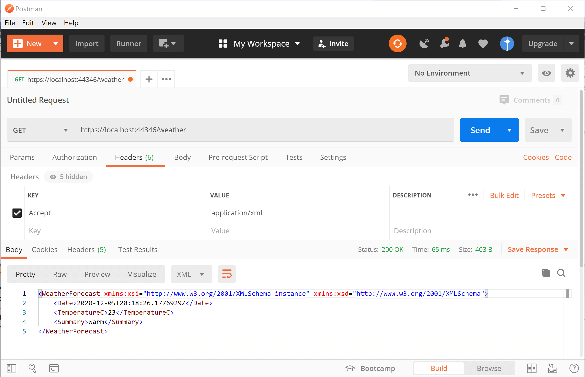 Image of a request for XML returning XML