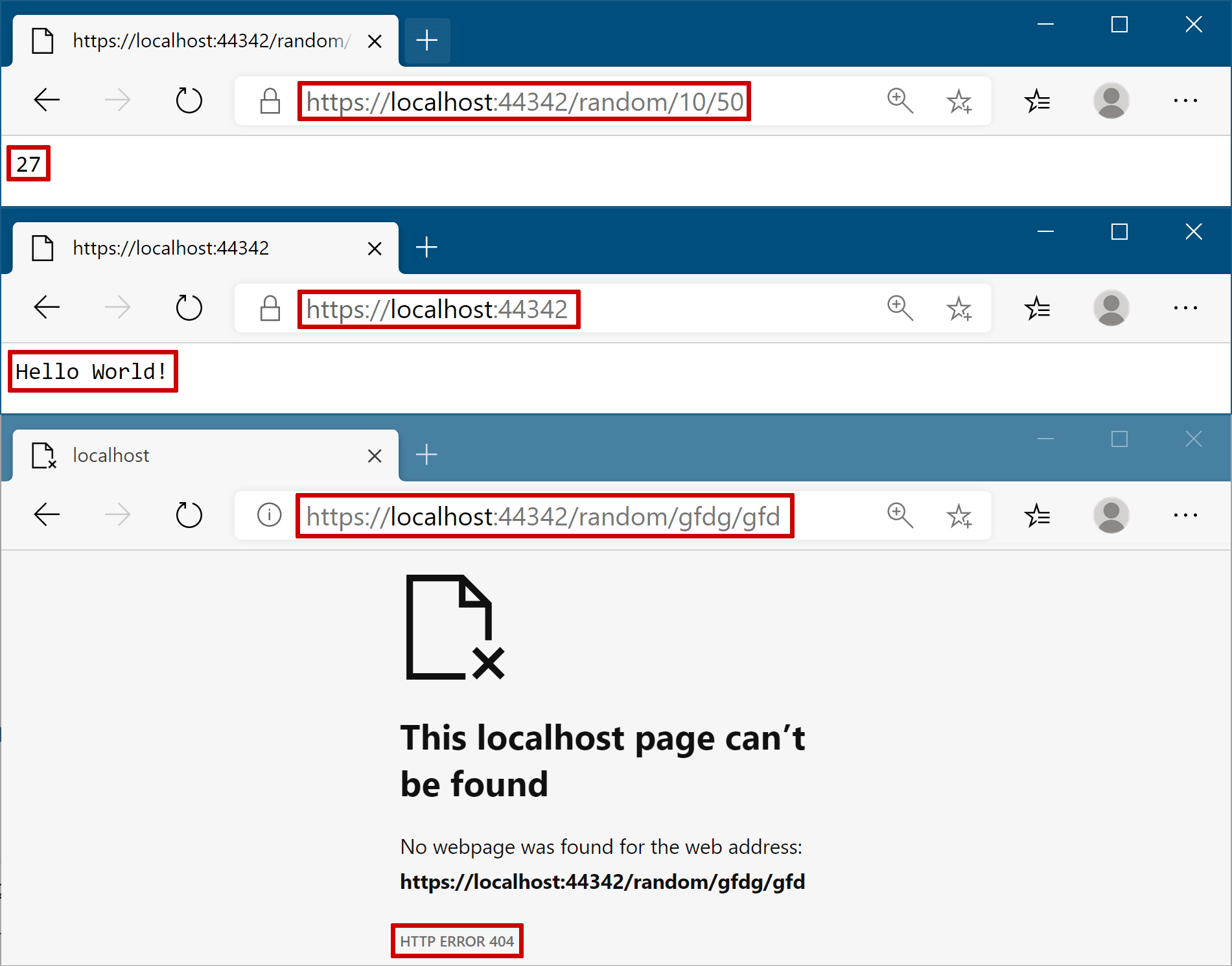 Image of the different responses possible when using endpoint routing
