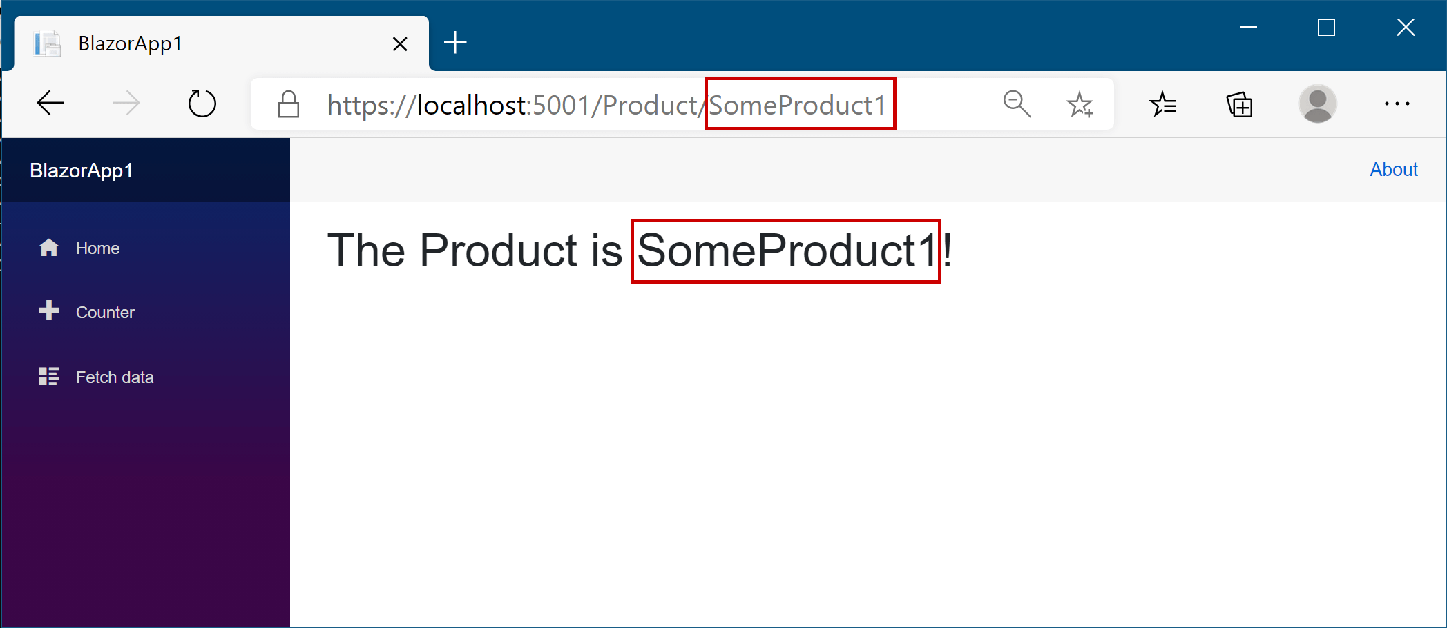 The route parameter changes the page that renders