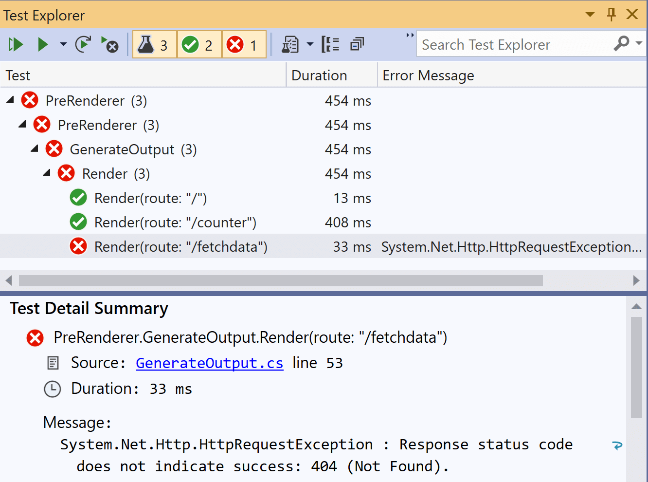 The fetch data path still fails