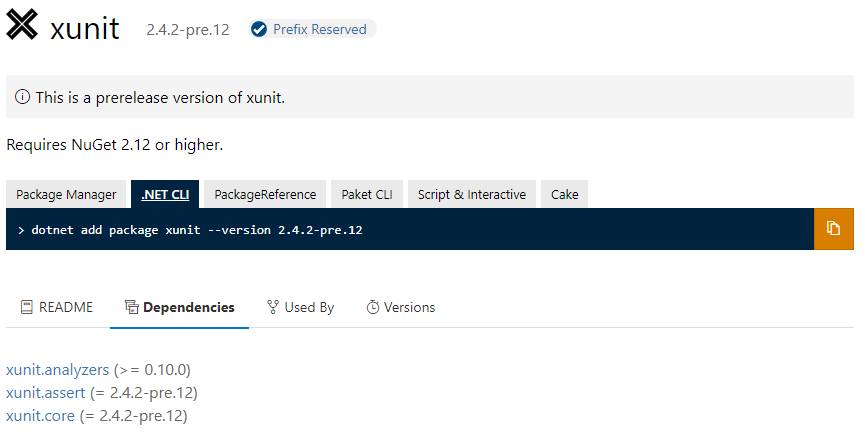 The xunit package depends on the xunit.analyzers package