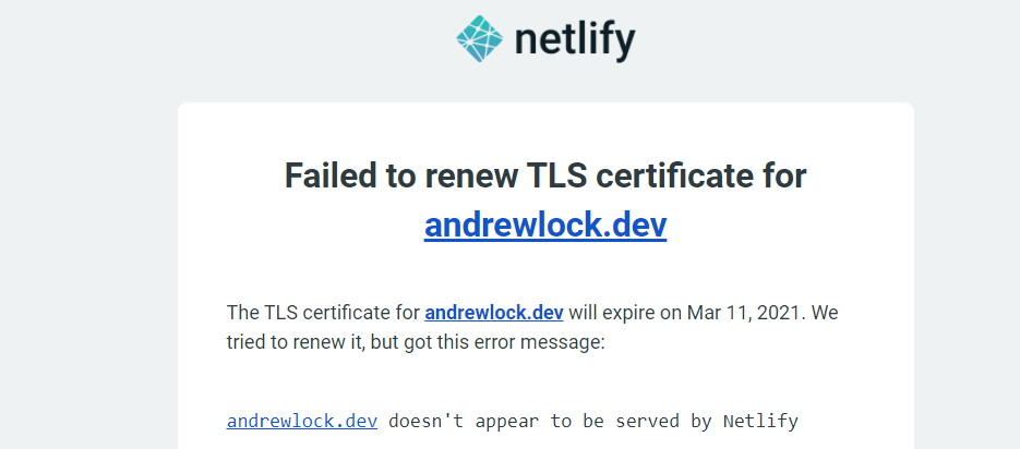 The email I received from Netlify