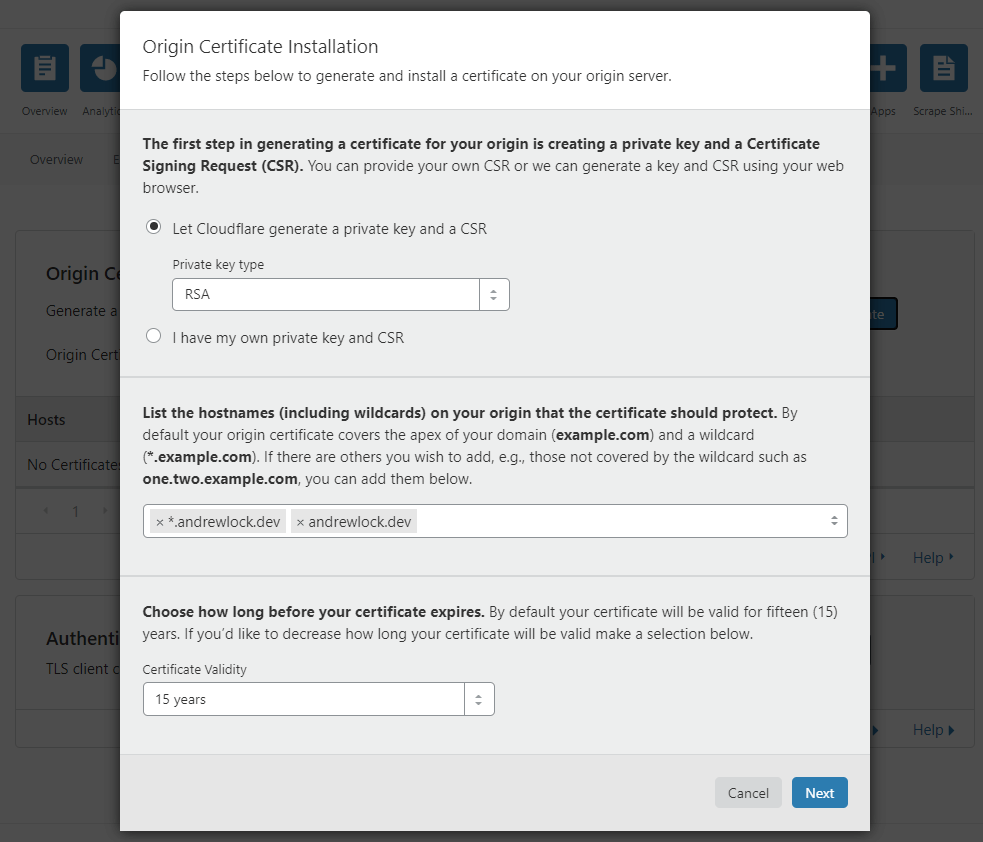 Creating a custom origin certificate