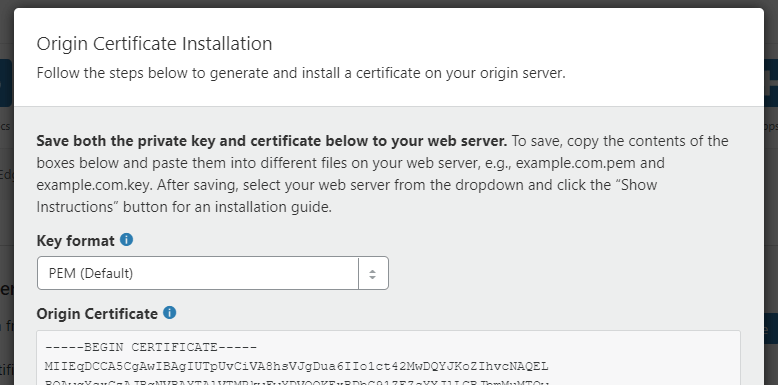The custom origin certificate