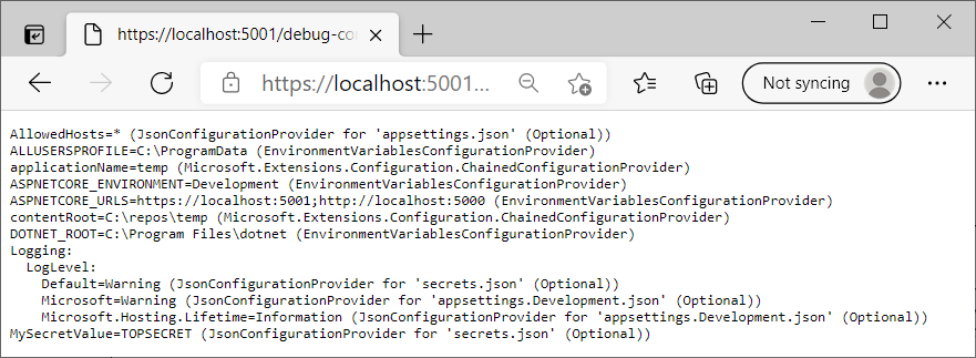 Debugging configuration in the browser