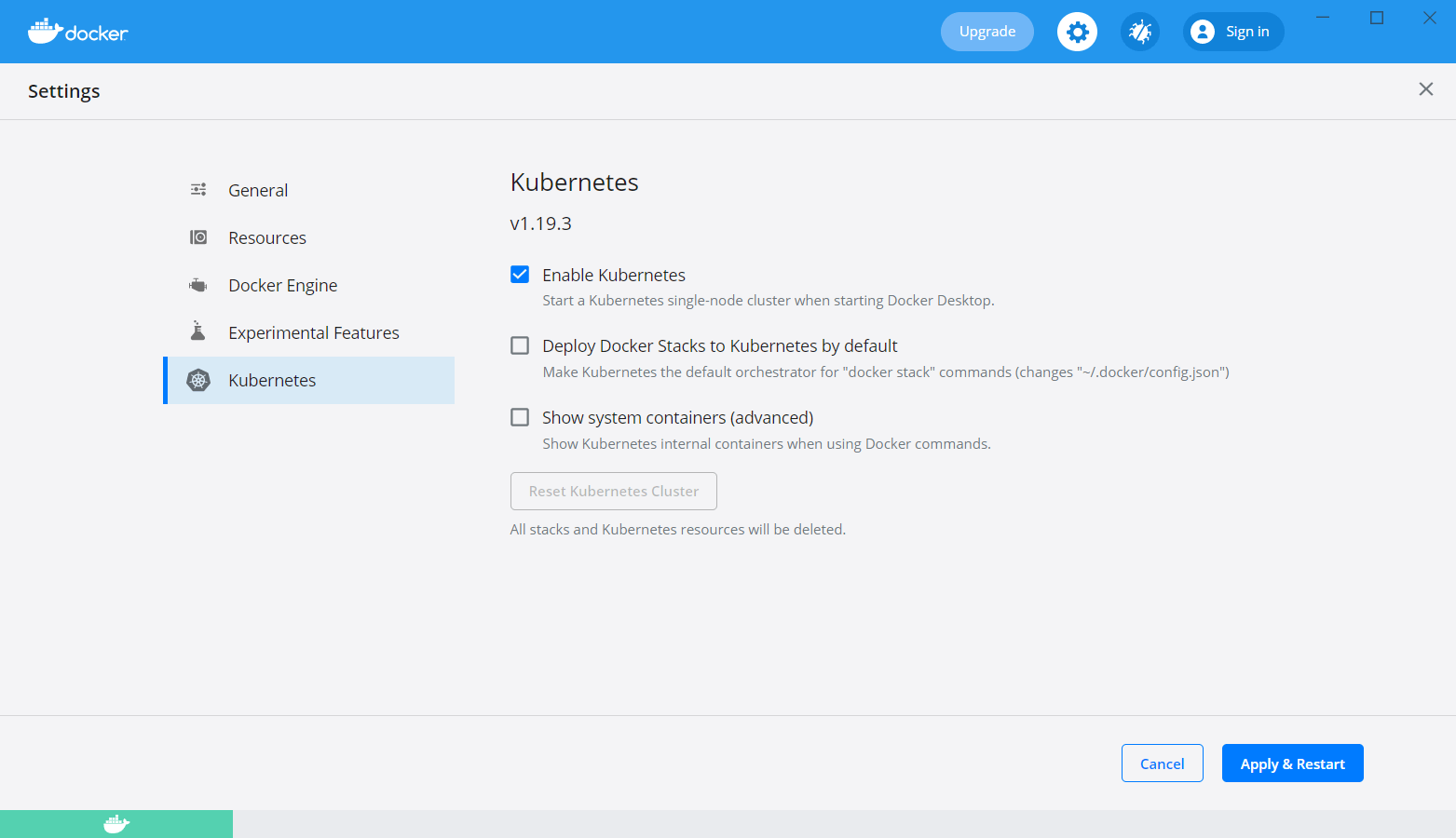 Enabling Kubernetes in Docker Desktop