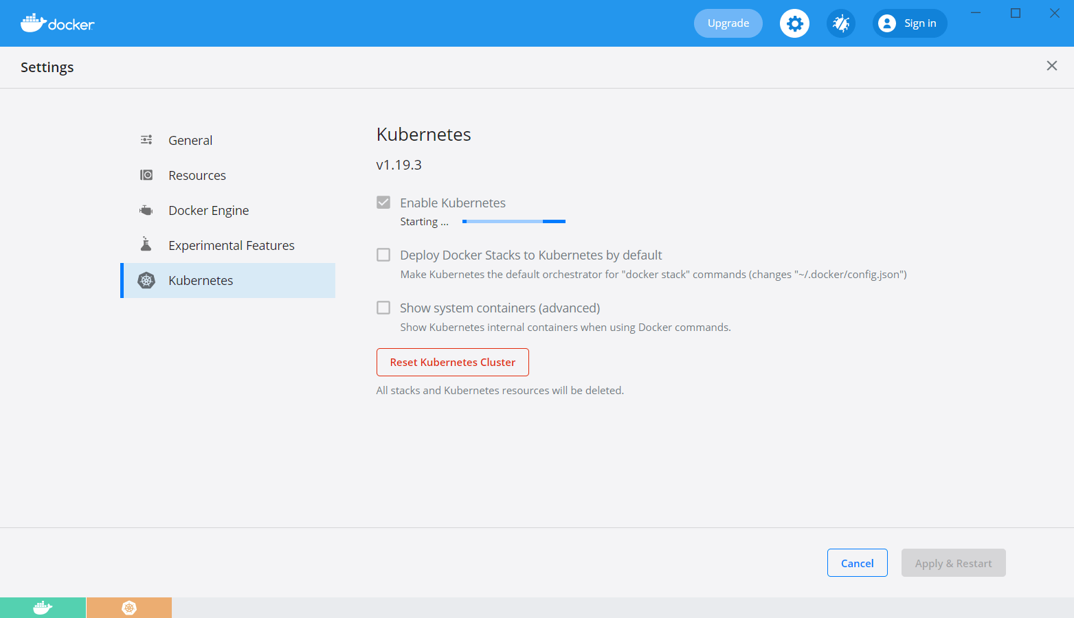 Waiting for Docker Desktop to install Kubernetes